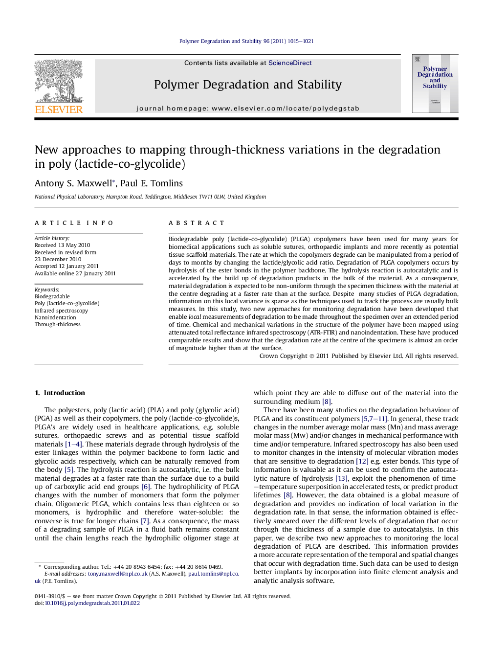 New approaches to mapping through-thickness variations in the degradation in poly (lactide-co-glycolide)