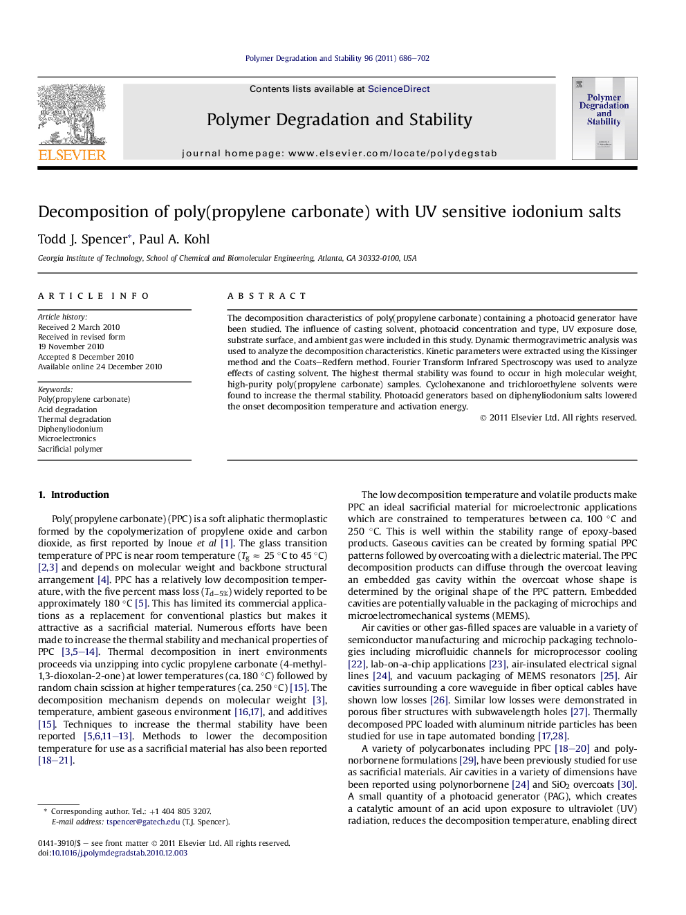 Decomposition of poly(propylene carbonate) with UV sensitive iodonium salts