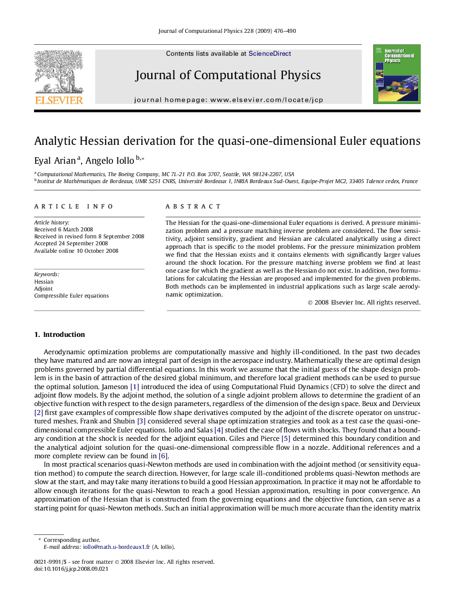 Analytic Hessian derivation for the quasi-one-dimensional Euler equations