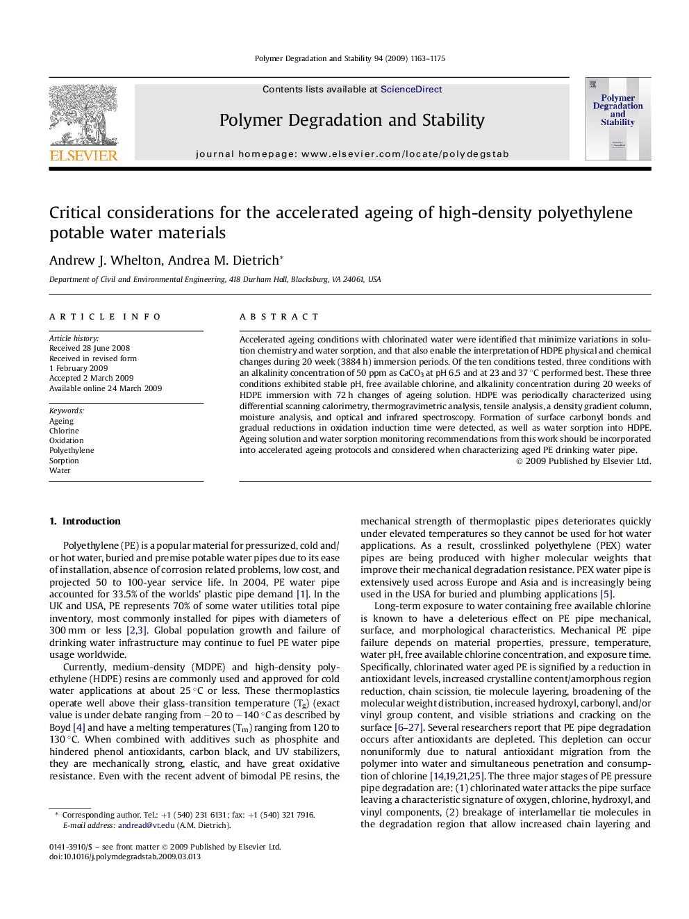 Critical considerations for the accelerated ageing of high-density polyethylene potable water materials