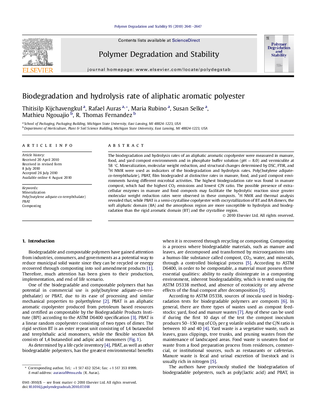 Biodegradation and hydrolysis rate of aliphatic aromatic polyester