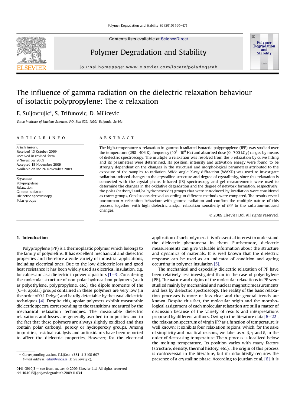 The influence of gamma radiation on the dielectric relaxation behaviour of isotactic polypropylene: The Î± relaxation