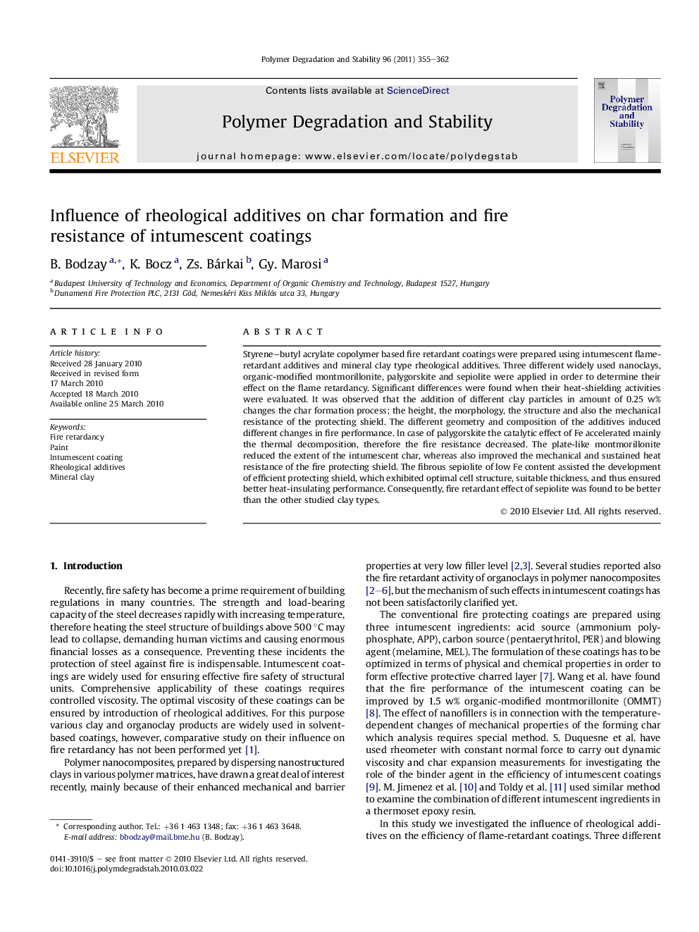 Influence of rheological additives on char formation and fire resistance of intumescent coatings