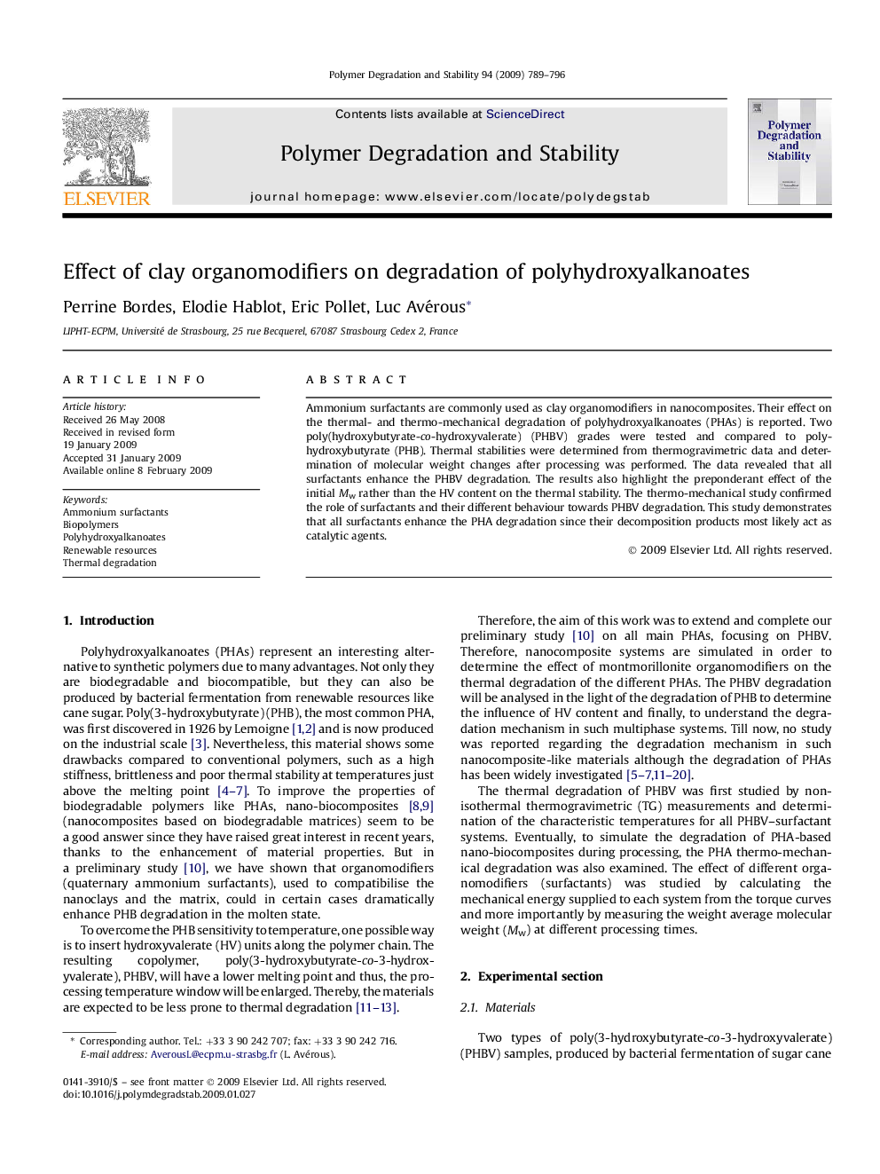 Effect of clay organomodifiers on degradation of polyhydroxyalkanoates