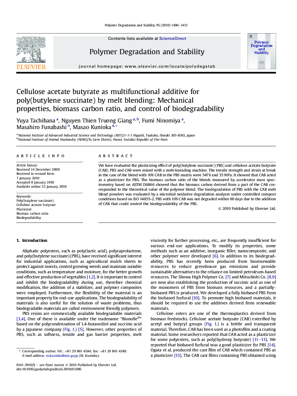 Cellulose acetate butyrate as multifunctional additive for poly(butylene succinate) by melt blending: Mechanical properties, biomass carbon ratio, and control of biodegradability