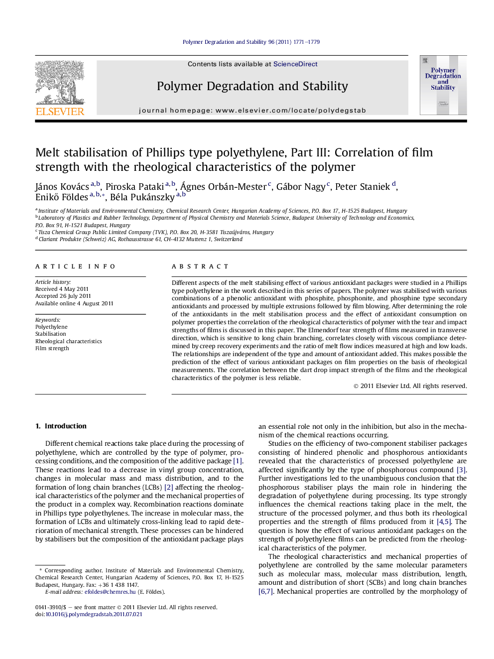 Melt stabilisation of Phillips type polyethylene, Part III: Correlation of film strength with the rheological characteristics of the polymer