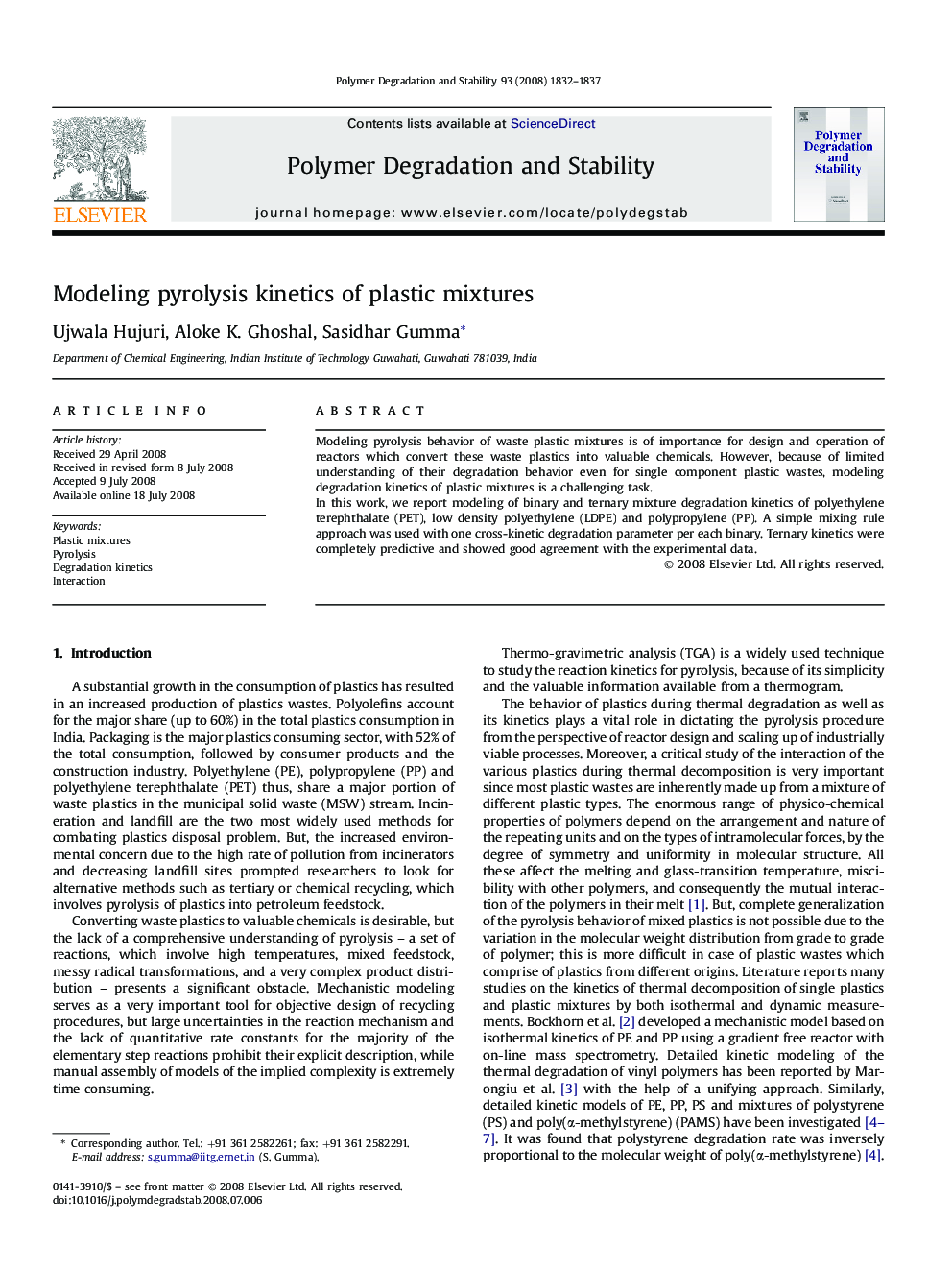 Modeling pyrolysis kinetics of plastic mixtures