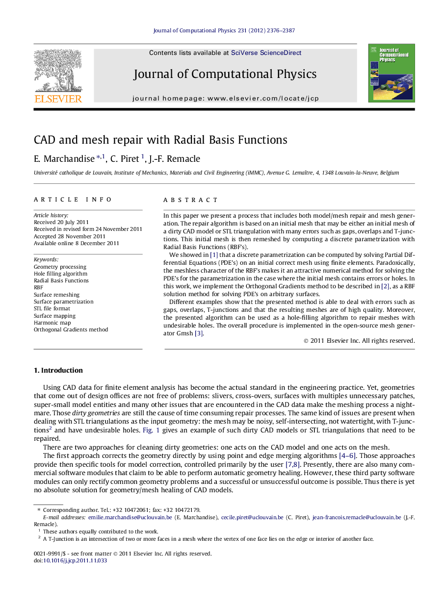 CAD and mesh repair with Radial Basis Functions