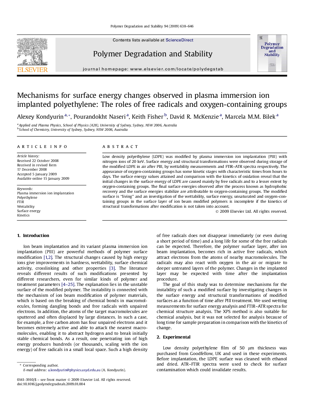 Mechanisms for surface energy changes observed in plasma immersion ion implanted polyethylene: The roles of free radicals and oxygen-containing groups