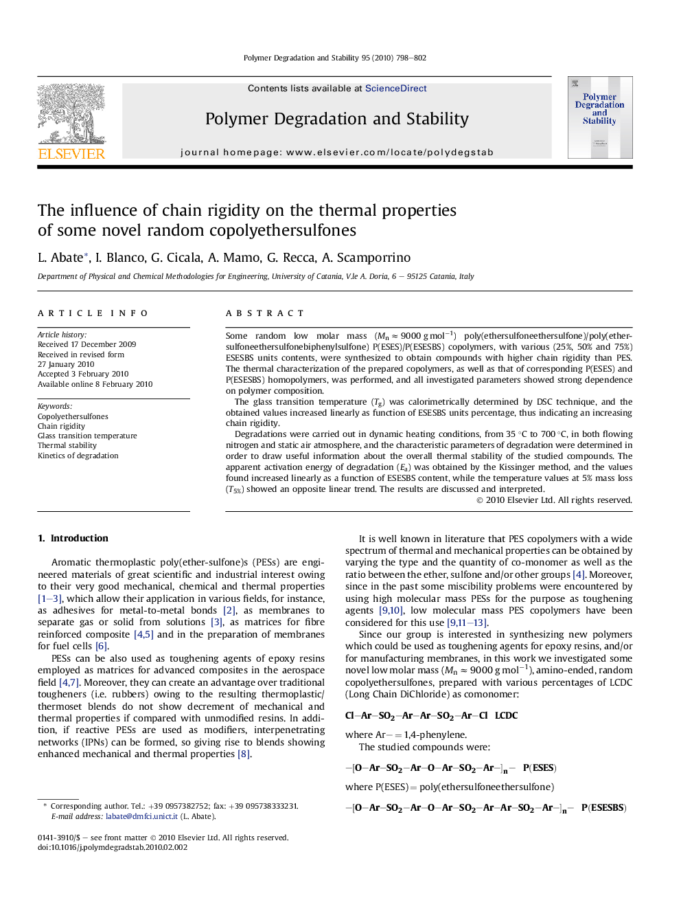 The influence of chain rigidity on the thermal properties of some novel random copolyethersulfones