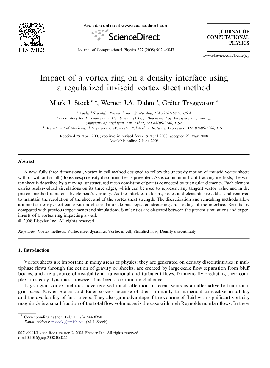 Impact of a vortex ring on a density interface using a regularized inviscid vortex sheet method