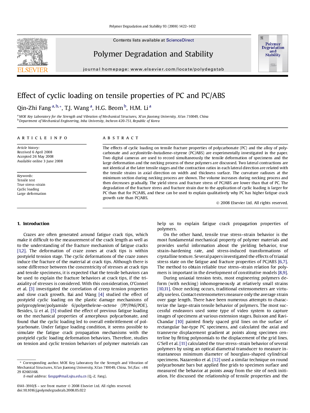 Effect of cyclic loading on tensile properties of PC and PC/ABS