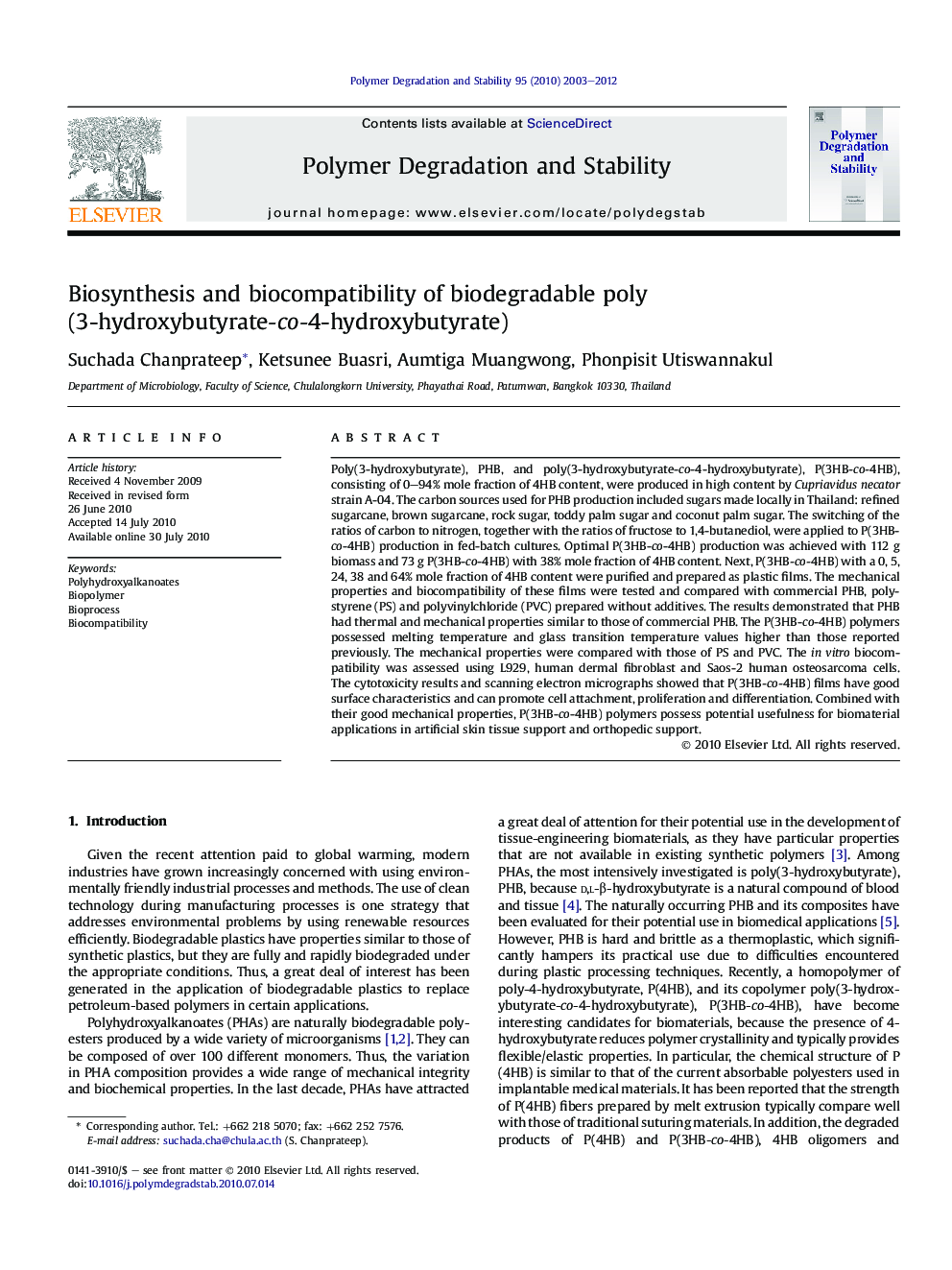 Biosynthesis and biocompatibility of biodegradable poly(3-hydroxybutyrate-co-4-hydroxybutyrate)