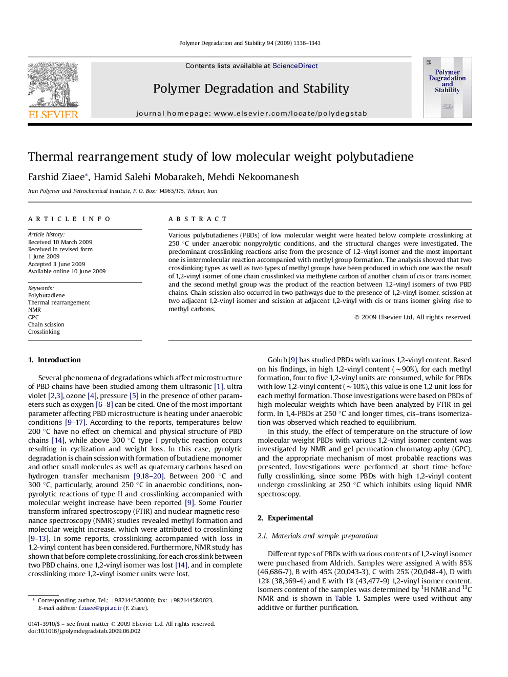 Thermal rearrangement study of low molecular weight polybutadiene