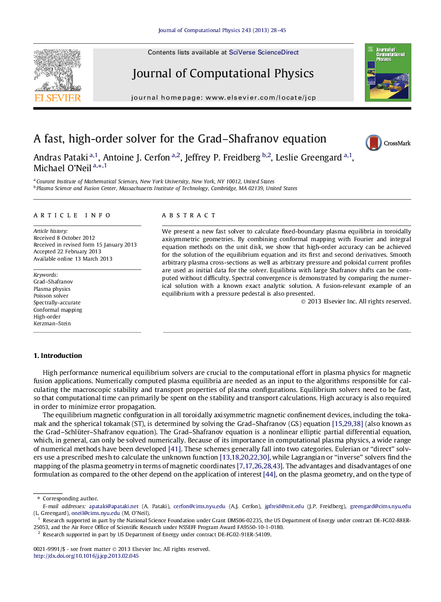 A fast, high-order solver for the Grad–Shafranov equation