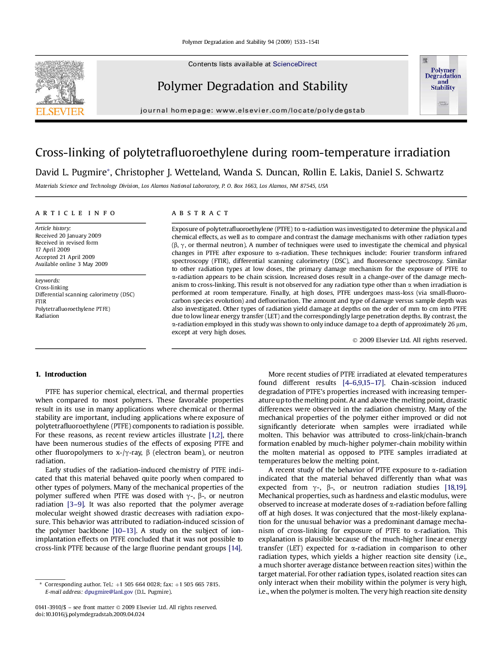 Cross-linking of polytetrafluoroethylene during room-temperature irradiation