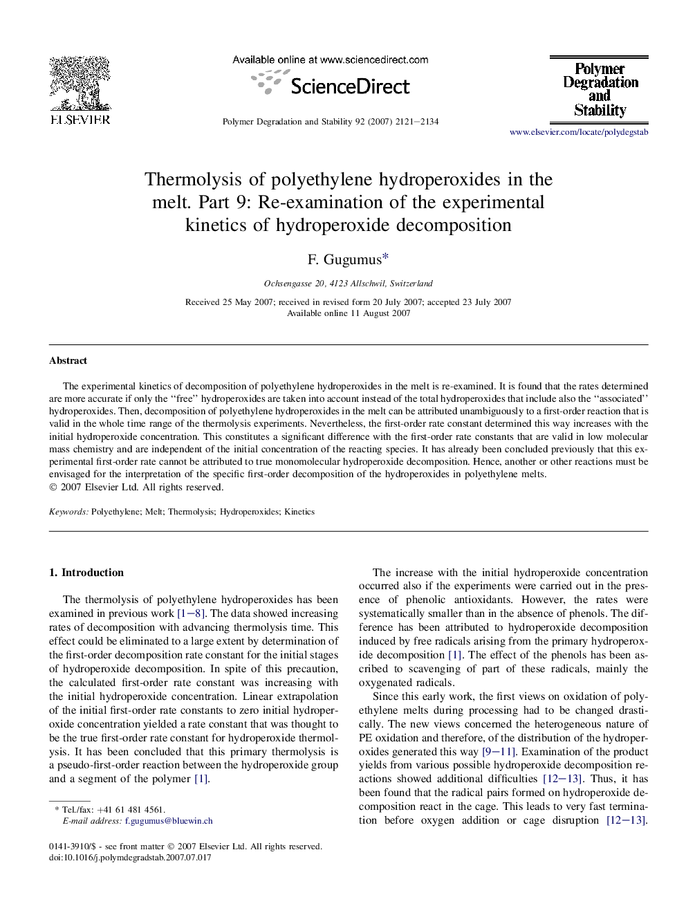 Thermolysis of polyethylene hydroperoxides in the melt. Part 9: Re-examination of the experimental kinetics of hydroperoxide decomposition