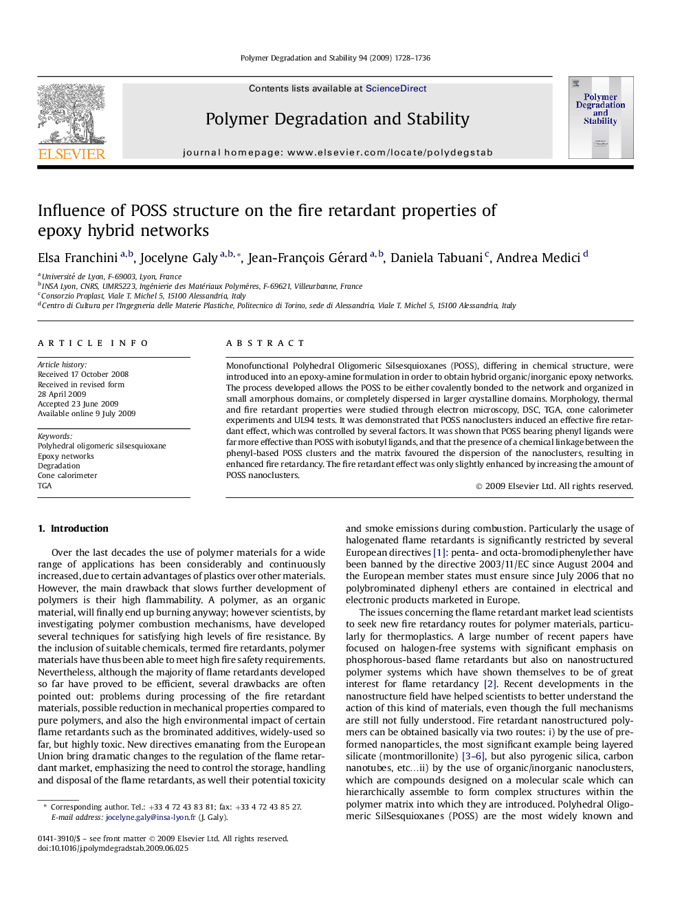 Influence of POSS structure on the fire retardant properties of epoxy hybrid networks