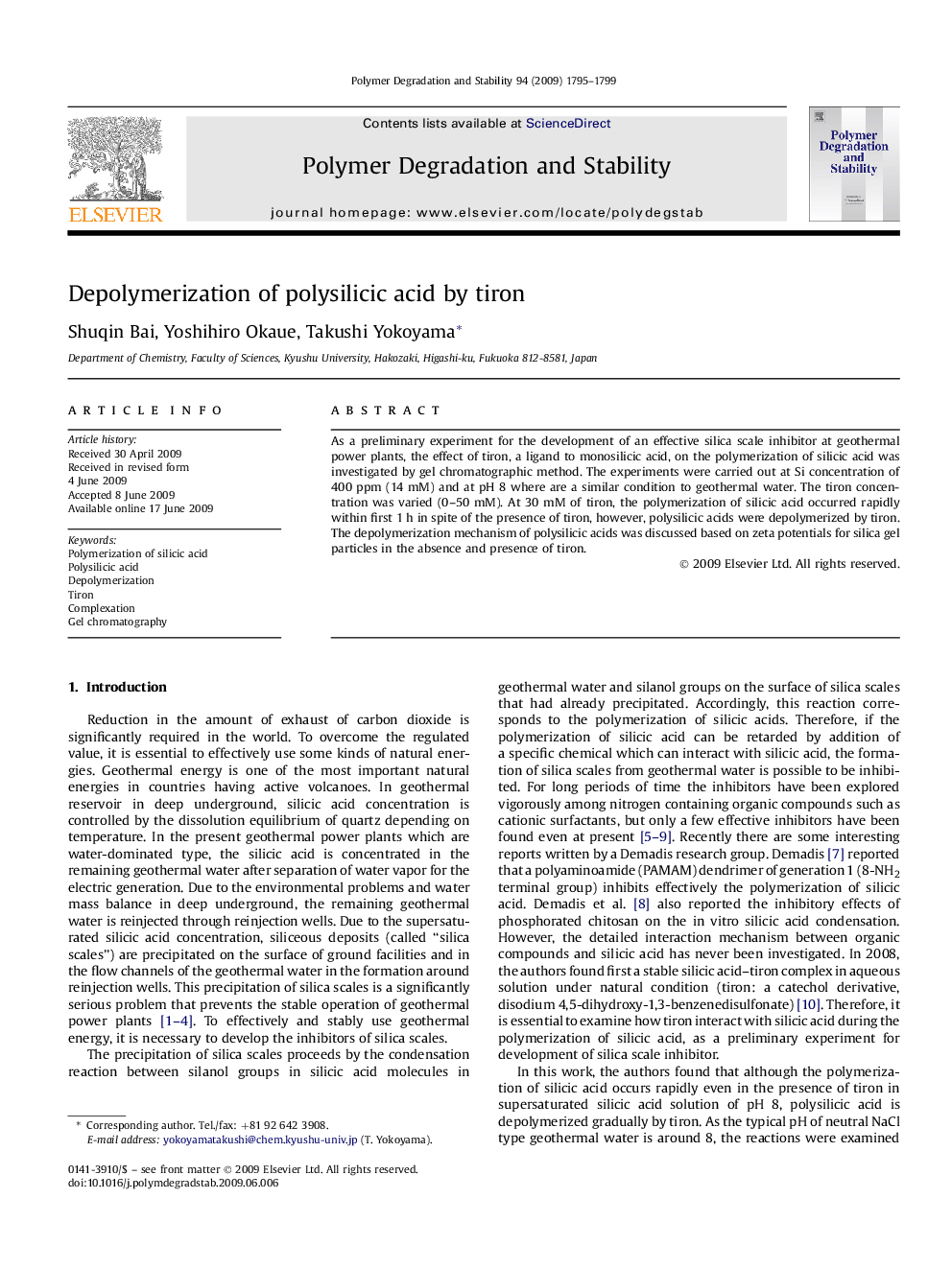 Depolymerization of polysilicic acid by tiron