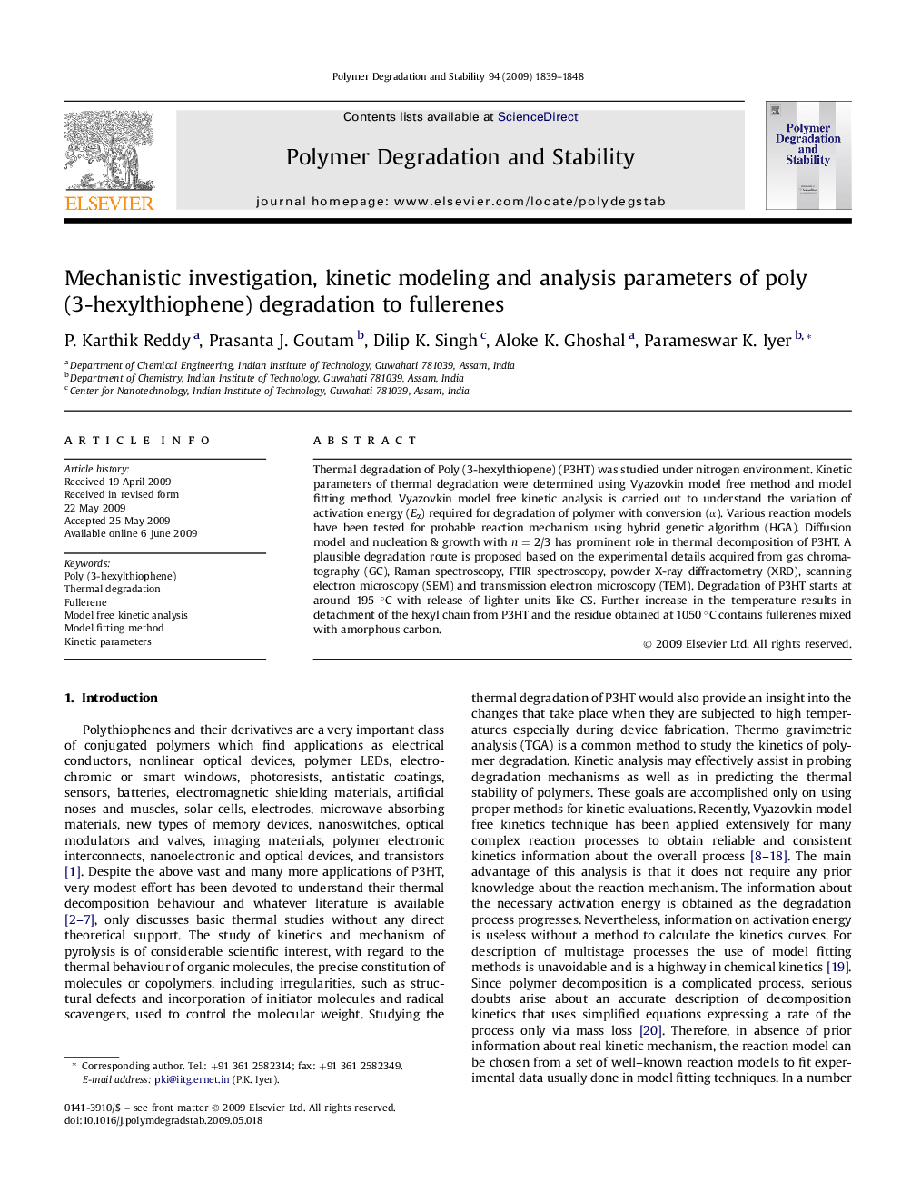 Mechanistic investigation, kinetic modeling and analysis parameters of poly(3-hexylthiophene) degradation to fullerenes