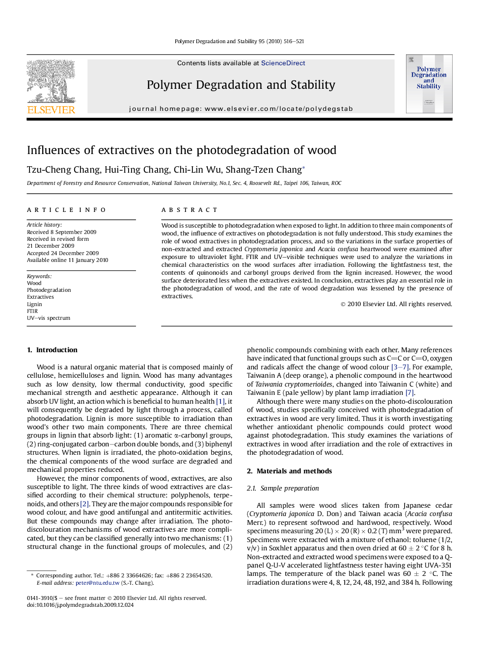 Influences of extractives on the photodegradation of wood