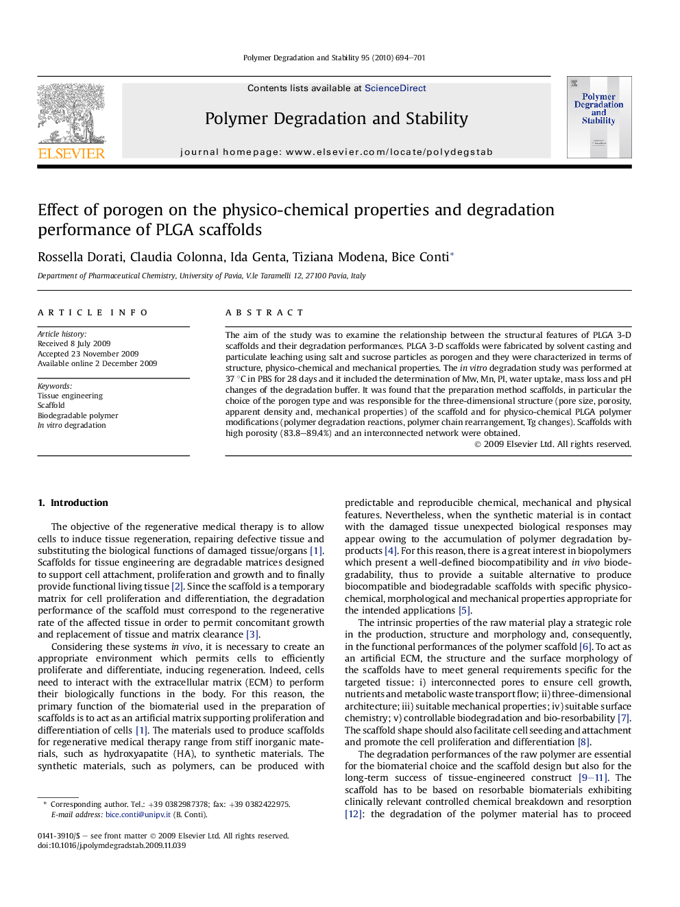 Effect of porogen on the physico-chemical properties and degradation performance of PLGA scaffolds