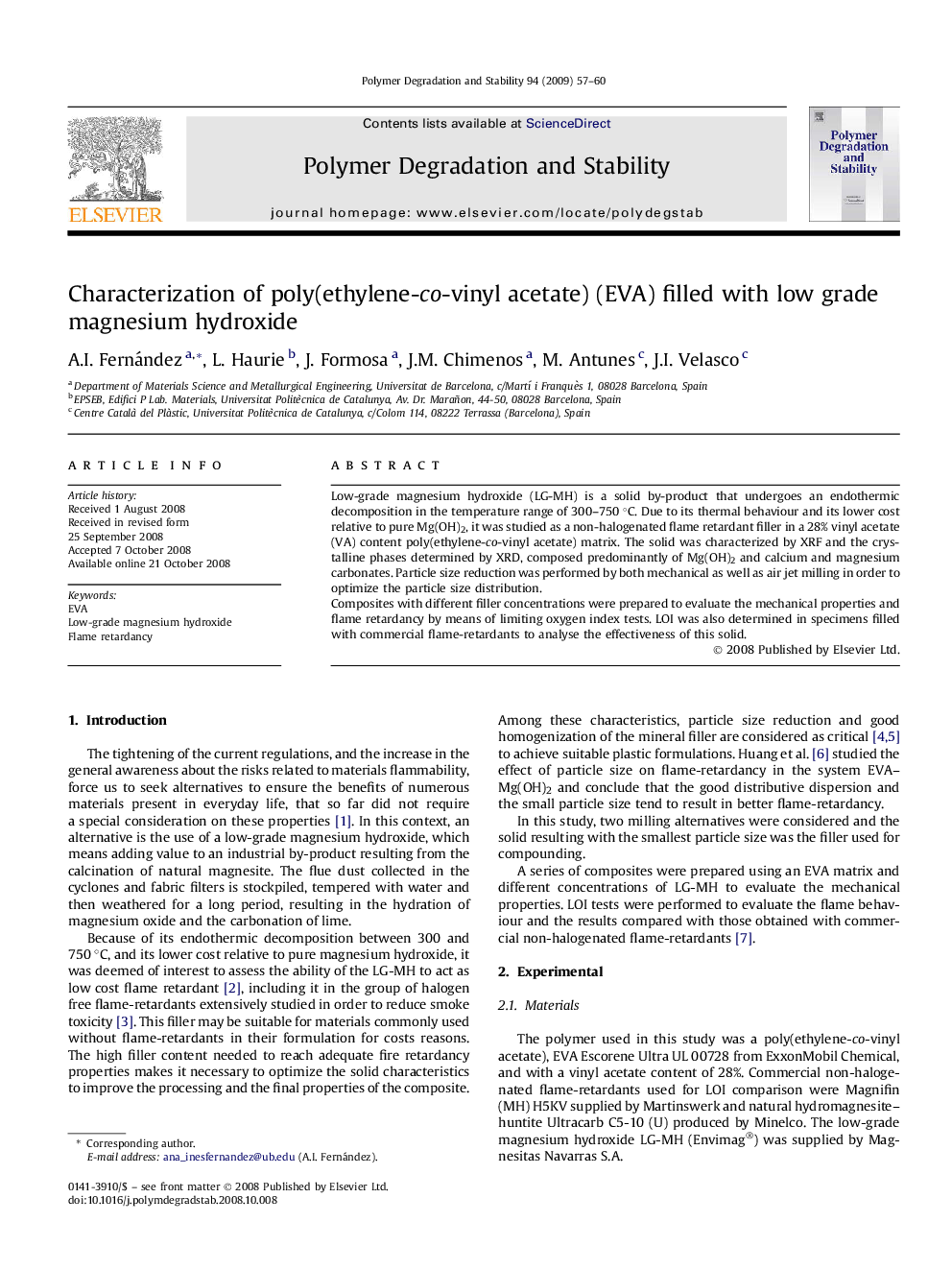 Characterization of poly(ethylene-co-vinyl acetate) (EVA) filled with low grade magnesium hydroxide