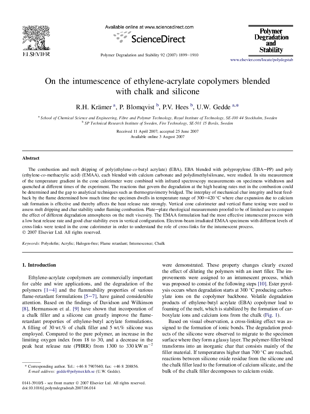 On the intumescence of ethylene-acrylate copolymers blended with chalk and silicone