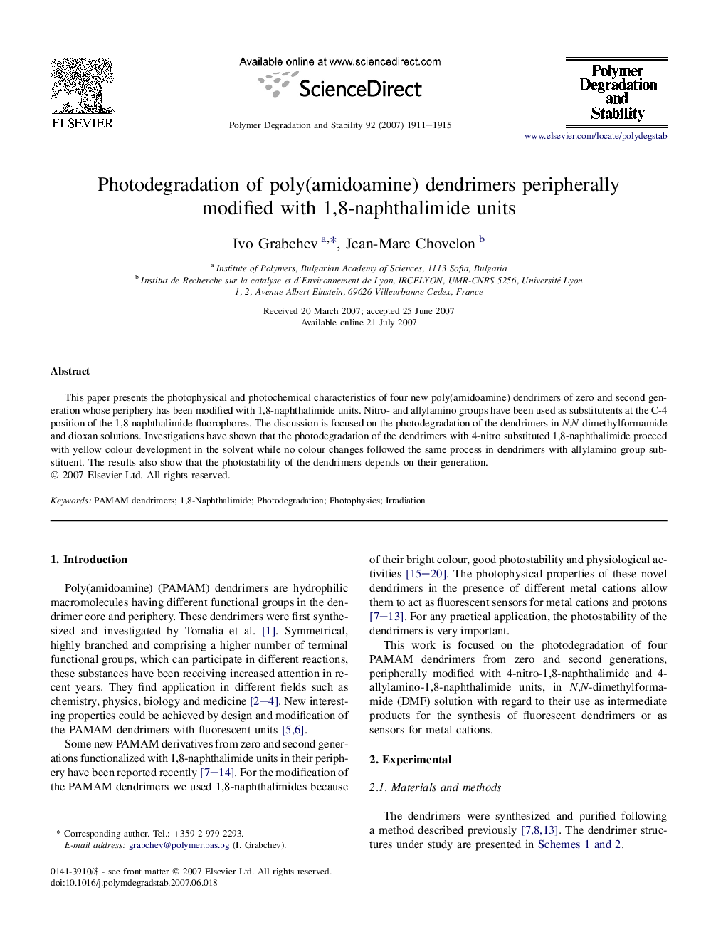 Photodegradation of poly(amidoamine) dendrimers peripherally modified with 1,8-naphthalimide units