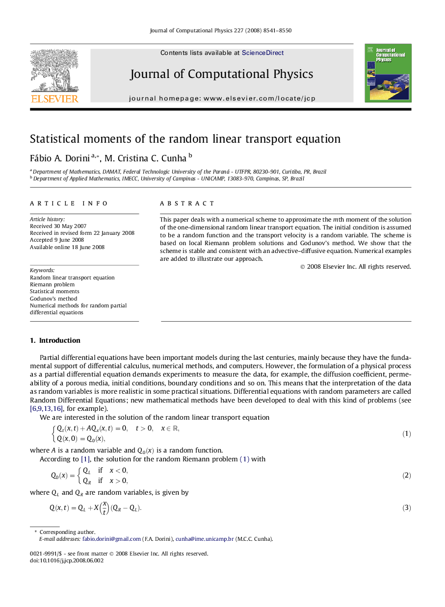 Statistical moments of the random linear transport equation