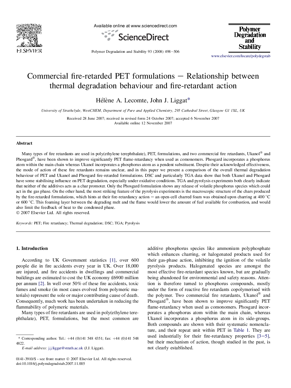 Commercial fire-retarded PET formulations - Relationship between thermal degradation behaviour and fire-retardant action