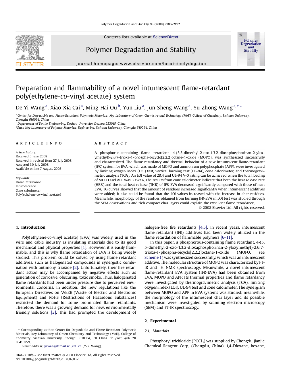 Preparation and flammability of a novel intumescent flame-retardant poly(ethylene-co-vinyl acetate) system