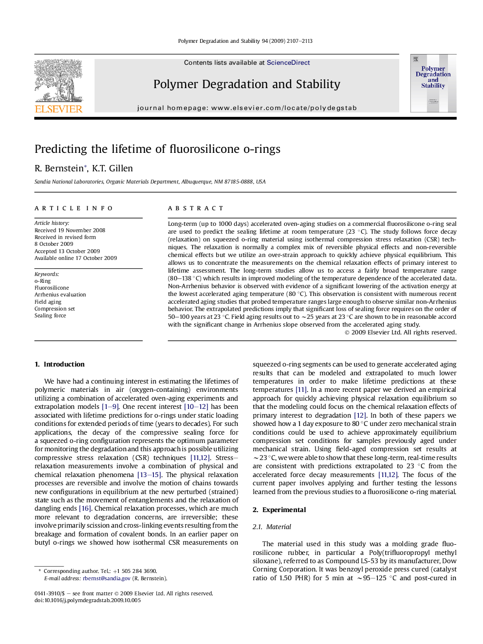 Predicting the lifetime of fluorosilicone o-rings