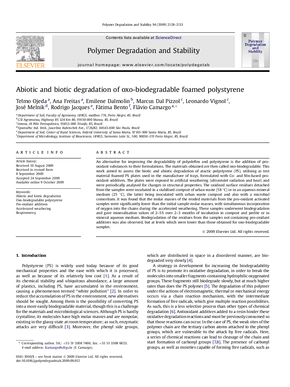 Abiotic and biotic degradation of oxo-biodegradable foamed polystyrene