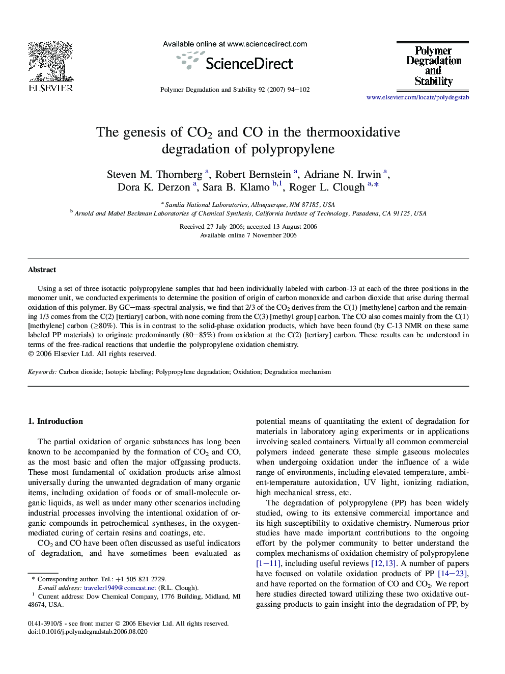 The genesis of CO2 and CO in the thermooxidative degradation of polypropylene