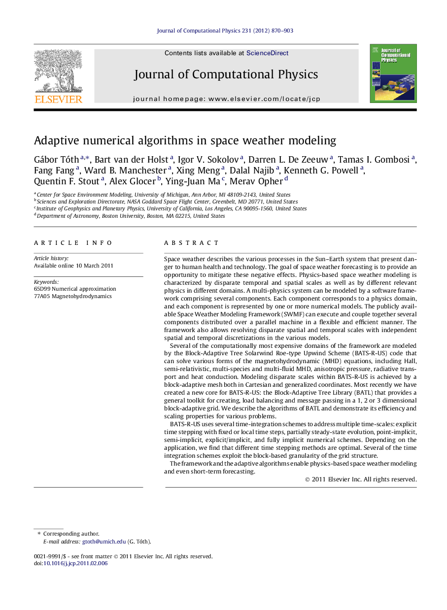 Adaptive numerical algorithms in space weather modeling