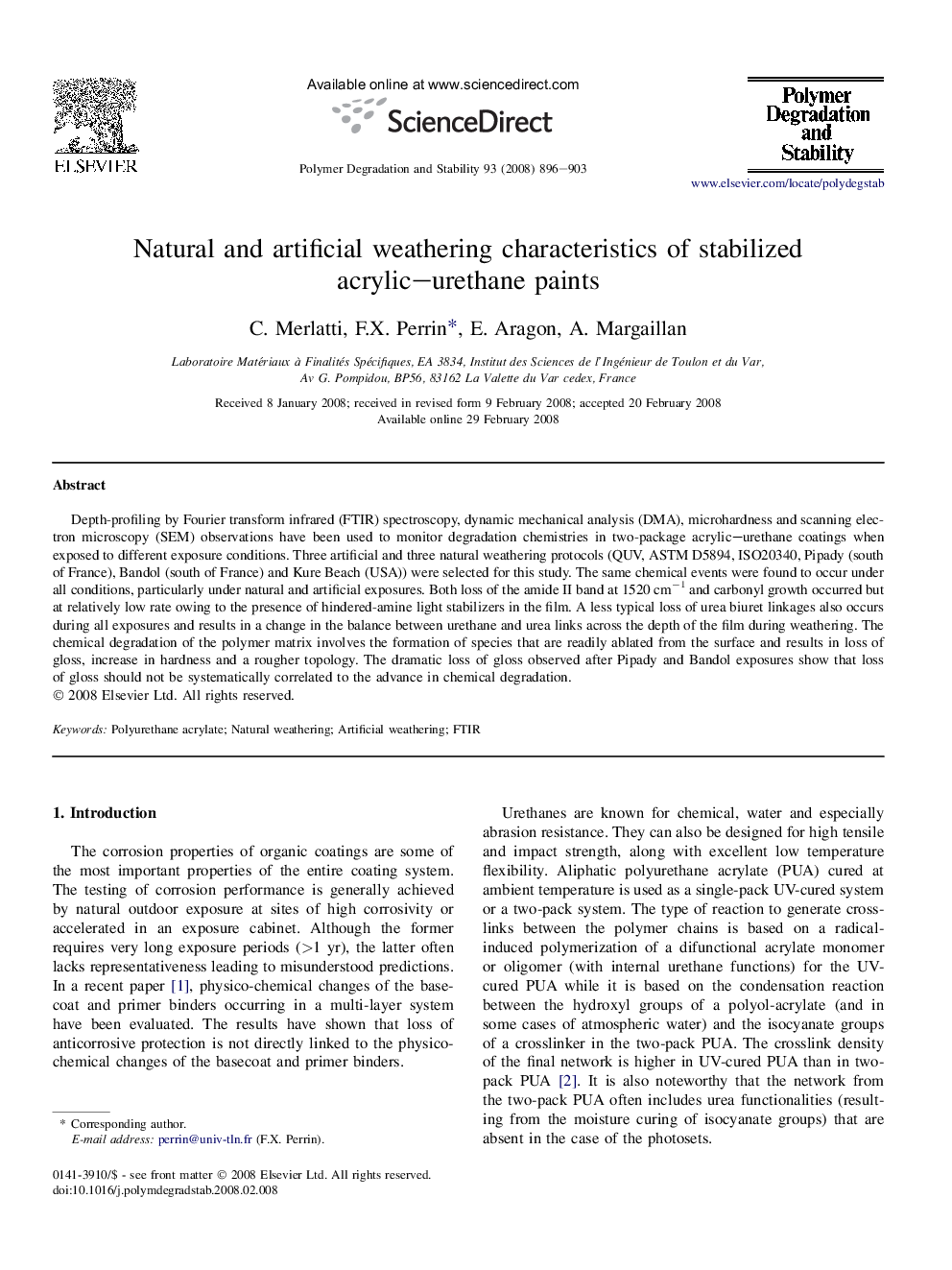 عکس صفحه اول مقاله: Natural and artificial weathering characteristics of stabilized acrylic-urethane paints Natural and artificial weathering characteristics of stabilized acrylic-urethane paints