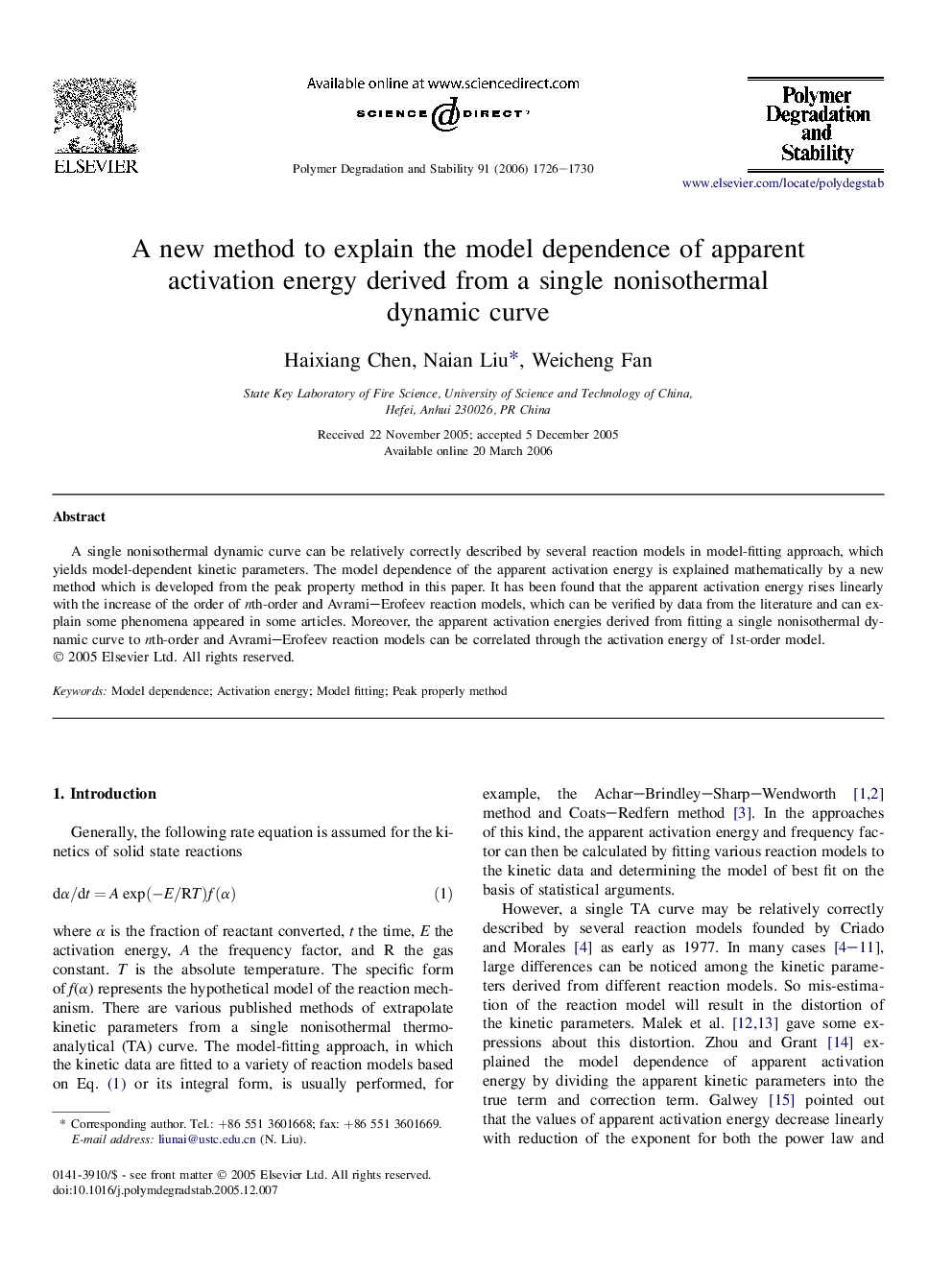 A new method to explain the model dependence of apparent activation energy derived from a single nonisothermal dynamic curve