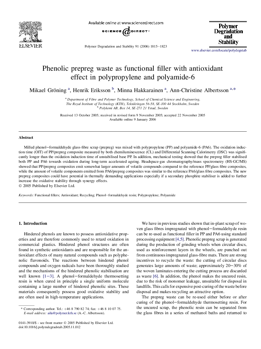 Phenolic prepreg waste as functional filler with antioxidant effect in polypropylene and polyamide-6