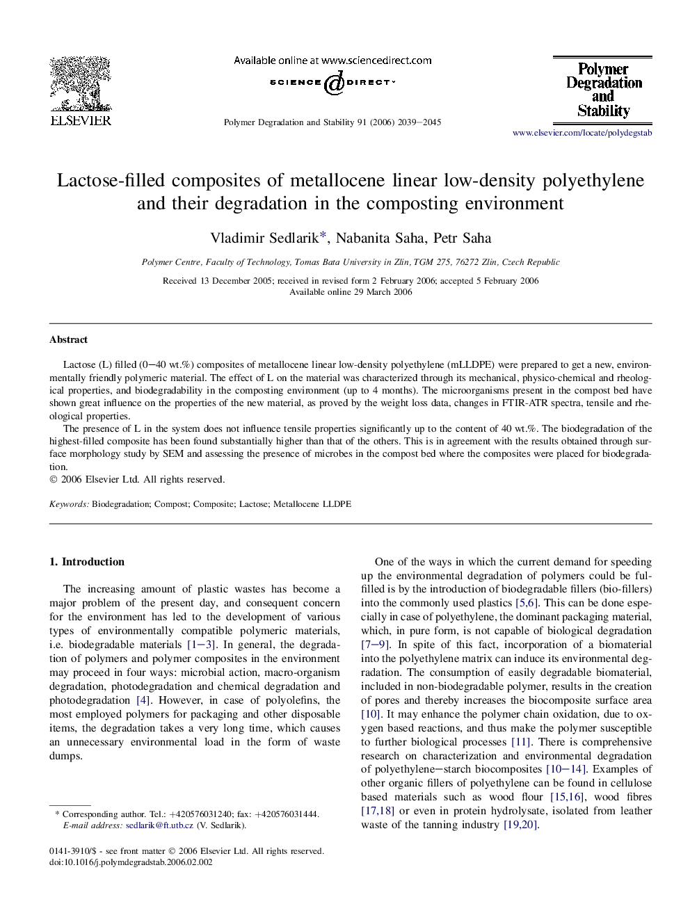 Lactose-filled composites of metallocene linear low-density polyethylene and their degradation in the composting environment