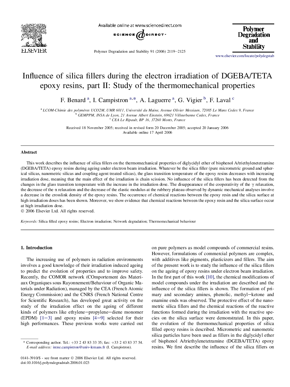 Influence of silica fillers during the electron irradiation of DGEBA/TETA epoxy resins, part II: Study of the thermomechanical properties