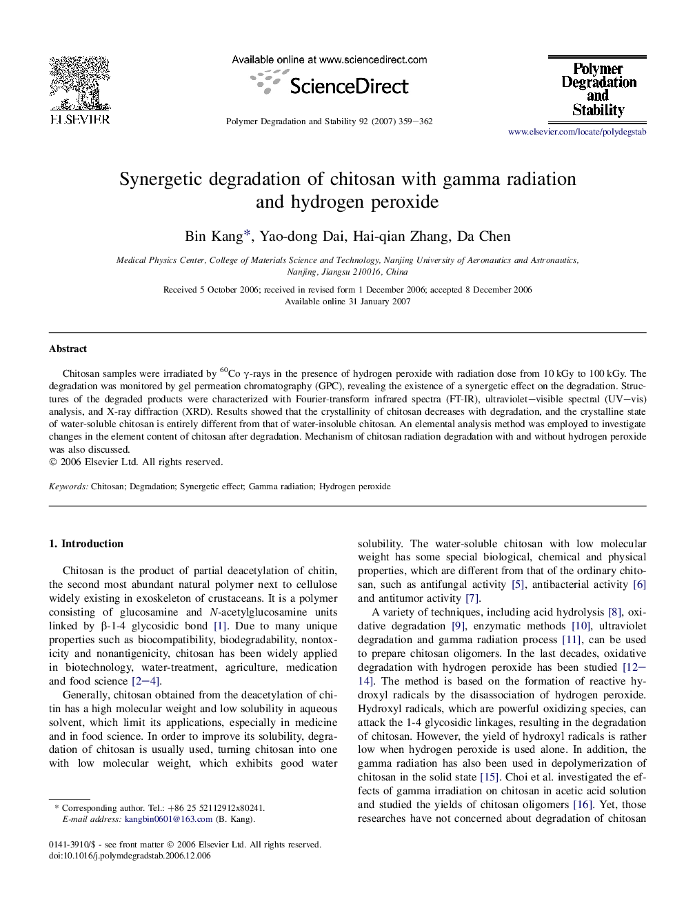 Synergetic degradation of chitosan with gamma radiation and hydrogen peroxide