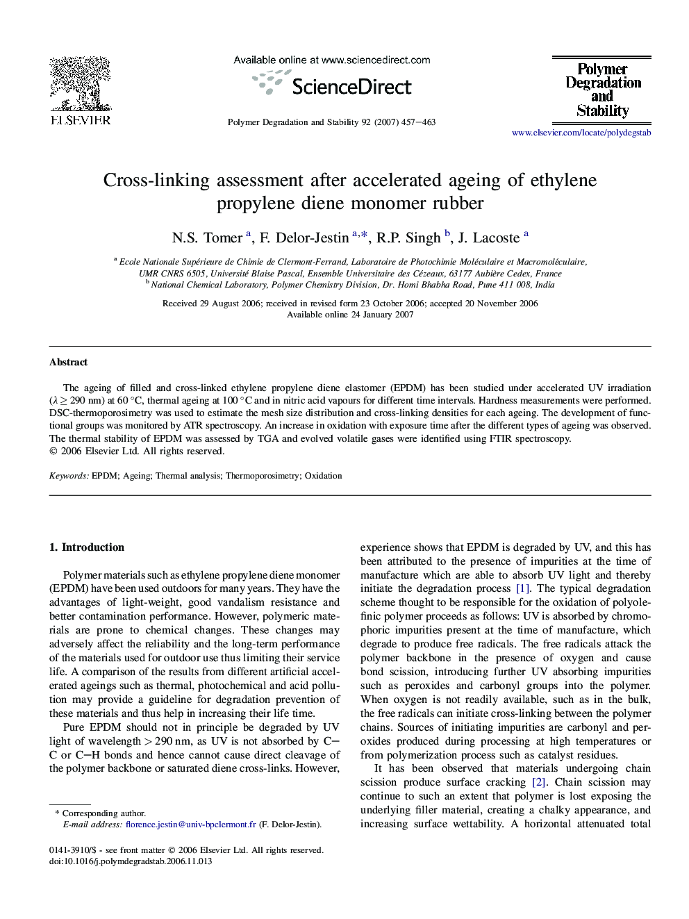 Cross-linking assessment after accelerated ageing of ethylene propylene diene monomer rubber