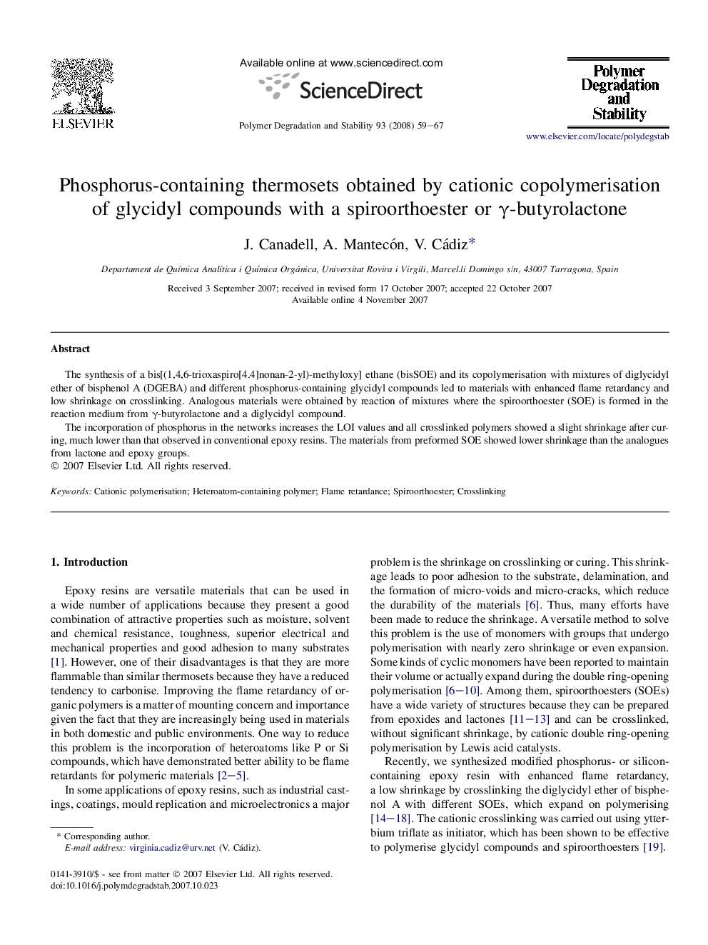 Phosphorus-containing thermosets obtained by cationic copolymerisation of glycidyl compounds with a spiroorthoester or Î³-butyrolactone