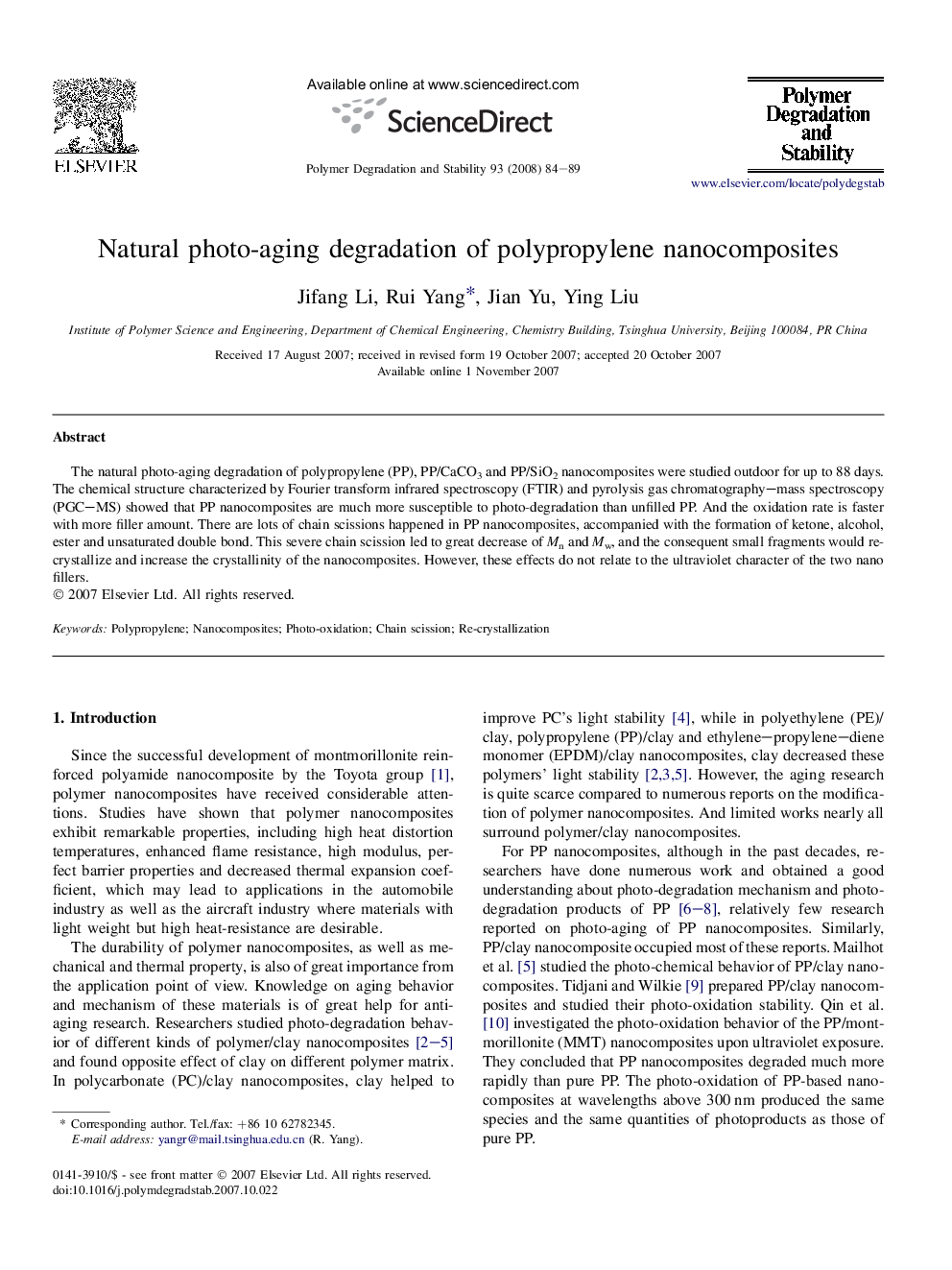 Natural photo-aging degradation of polypropylene nanocomposites