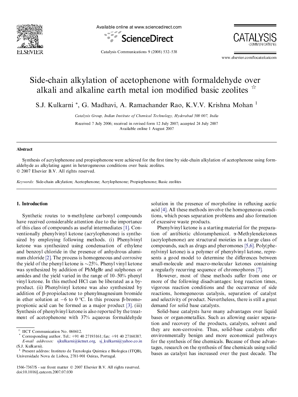 Side-chain alkylation of acetophenone with formaldehyde over alkali and alkaline earth metal ion modified basic zeolites 
