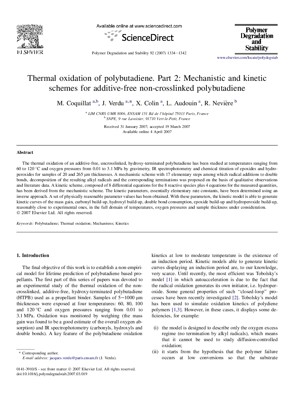 Thermal oxidation of polybutadiene. Part 2: Mechanistic and kinetic schemes for additive-free non-crosslinked polybutadiene