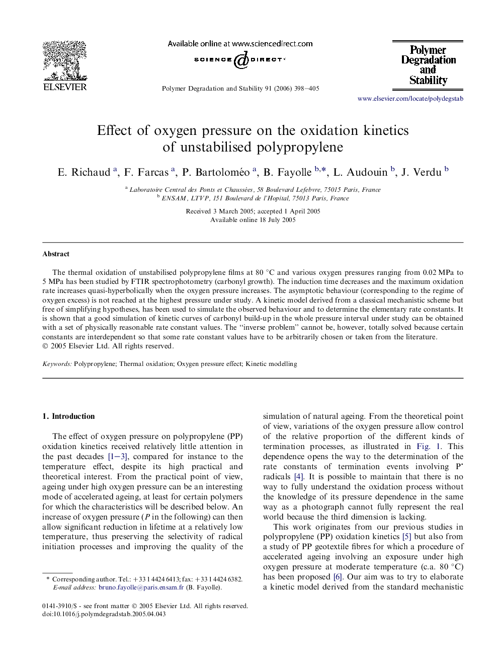 Effect of oxygen pressure on the oxidation kinetics of unstabilised polypropylene