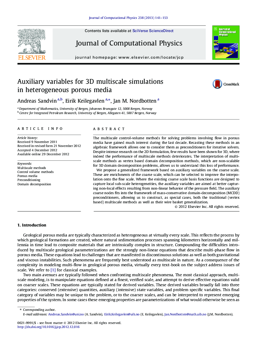 Auxiliary variables for 3D multiscale simulations in heterogeneous porous media