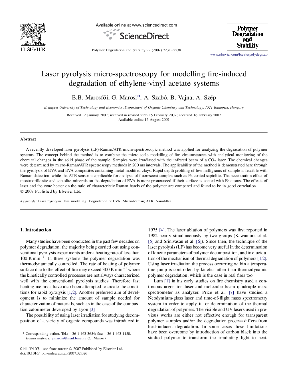 Laser pyrolysis micro-spectroscopy for modelling fire-induced degradation of ethylene-vinyl acetate systems